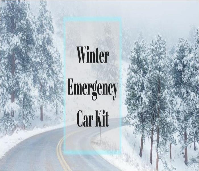 Pictured is a snowy road with the font displaying "Winter Emergency Car Kit"